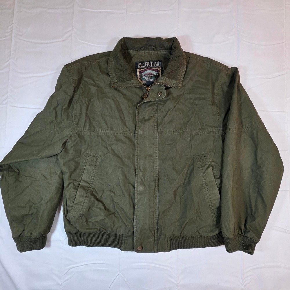 Vintage Pacific Trail Mens Olive Green Full Zip Harrington Bomber Jacket Medium